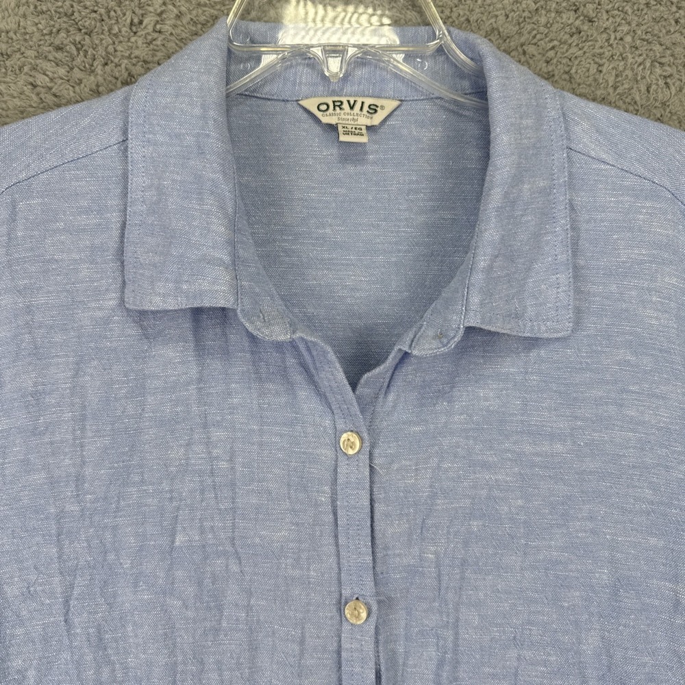 Orvis Classic Collection Womens XL Blue Button Up Shirt L/S Linen Blend